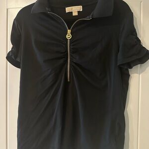 Michael Kors Navy Short Sleeve Top with Zip Detail